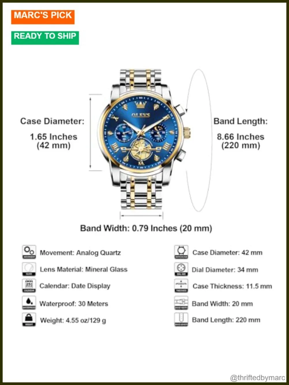 Men's Stainless Steel Chronograph Watch, Large Face Roman Numerals Diamond